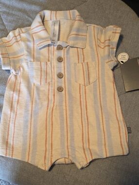 NWT! Gerber Cream Romper with Peach and Light Blue Stripes
